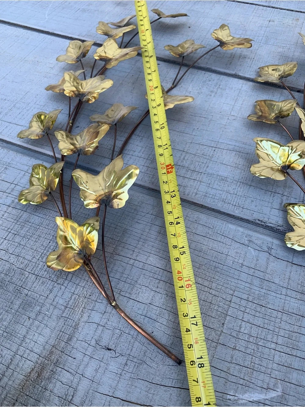 Vintage MCM Brass & Copper Tone Ivy Leaf Wall Art Set of 5 Metal Botanical Decor